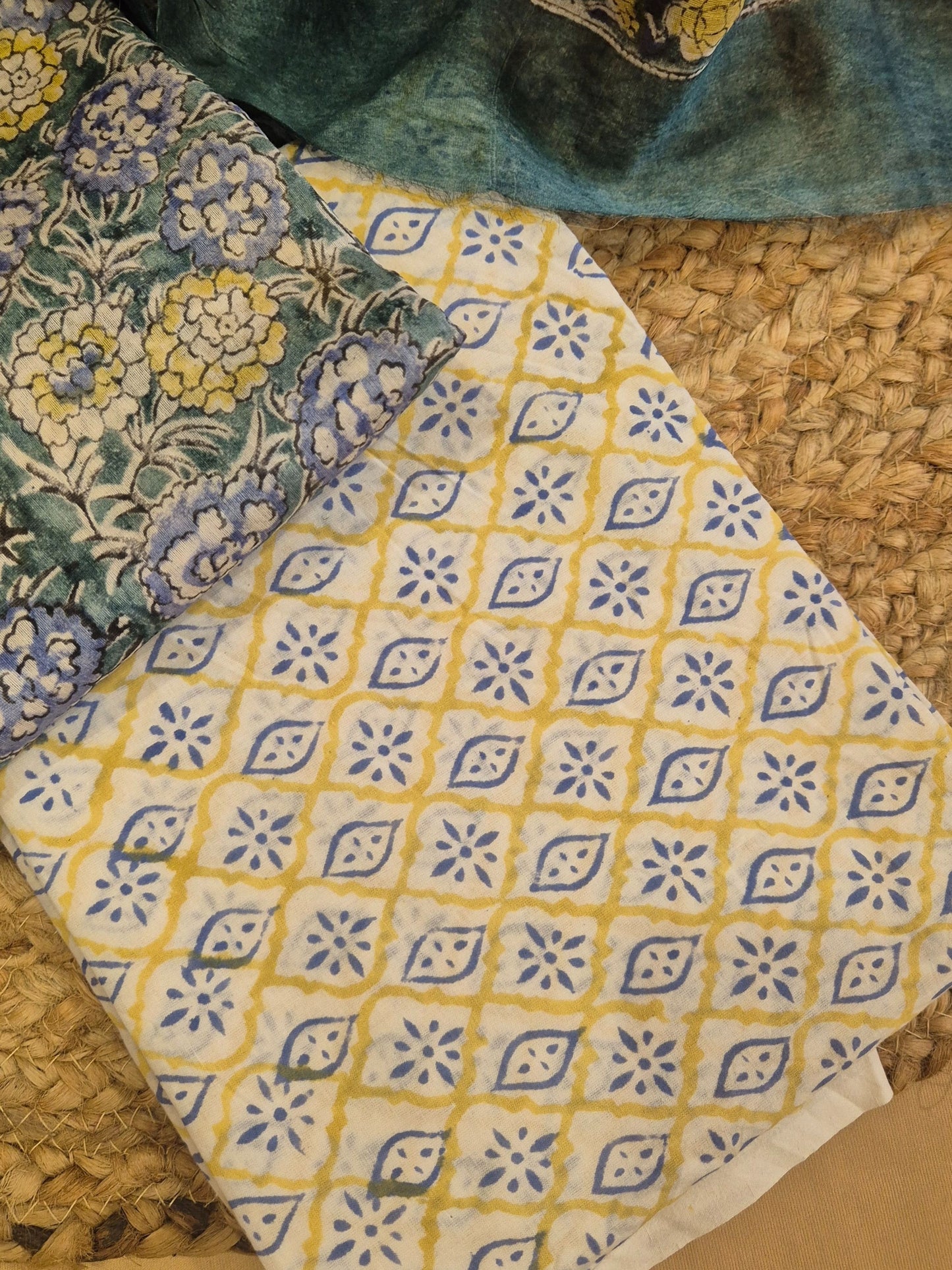 Blue Floral Soft Chanderi Silk Block Printed Suit Dress Material