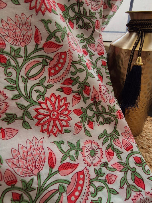 Floral Cotton Block Printed Running Fabric