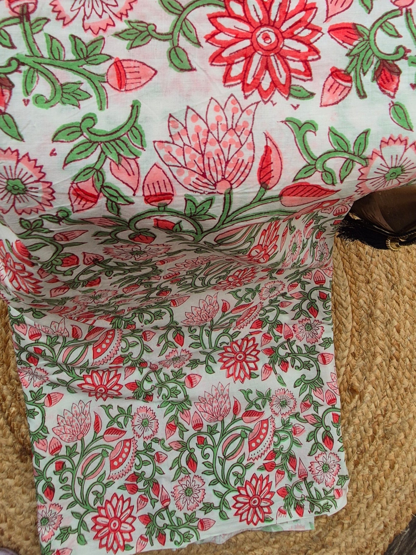 Floral Cotton Block Printed Running Fabric